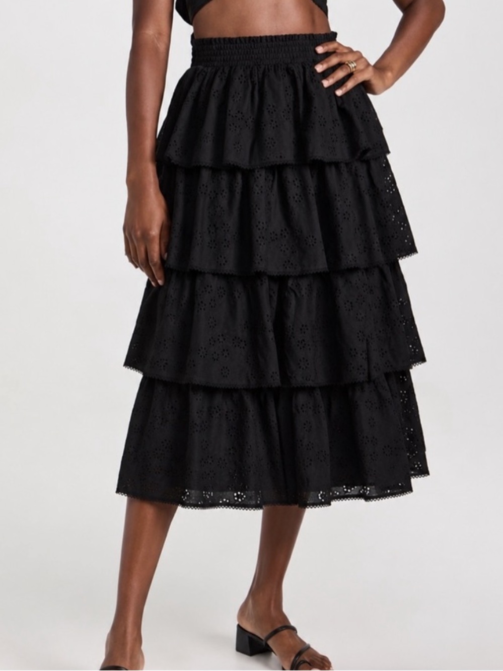 Hill House The Noemi Tiered Eyelet Skirt Black Size XL *